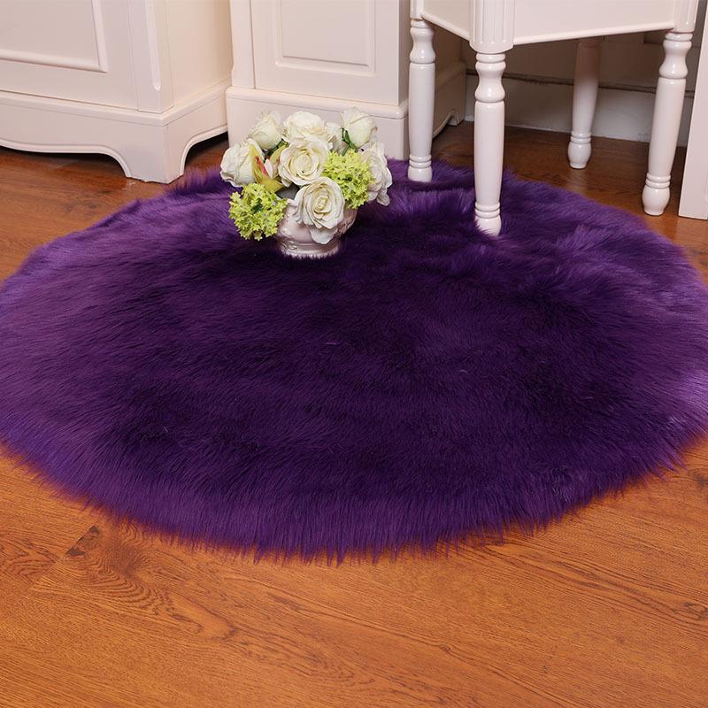 Nordic Style Faux Wool Round Plush Rug - White Solid Color Carpet for Room 
