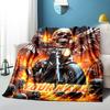 1PC Custom Name Biker Spirit: Fire Wings flannel blanket versatile,all-season throw suitable for the living room,bedroom,camping,travel,and gift