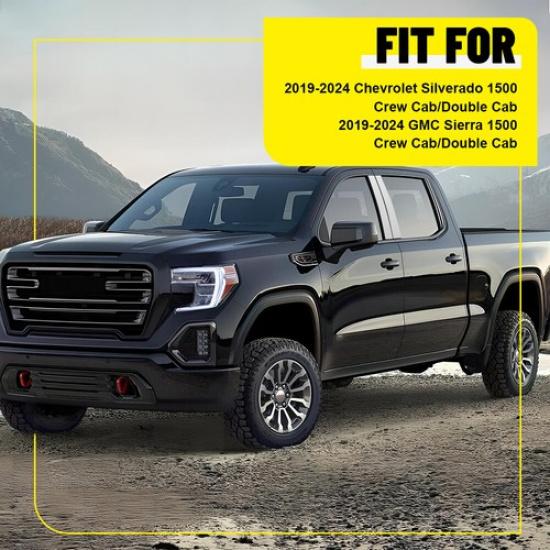 For -2024 Chevy Silverado GMC Stainless Steel Sierra Chrome Pillar Post Trim