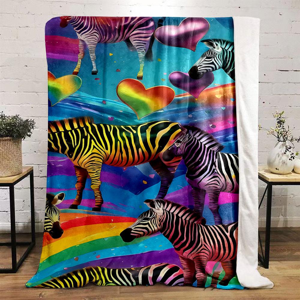 Rainbow Style Zebra Heart Print Blanket bedroom Blanket for Livingroom Couch lunch break Soft throw for Friend's festival Gift