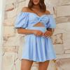 Spring and Summer Women's Sexy Strapless Lantern Sleeve Pleated Short Dresses