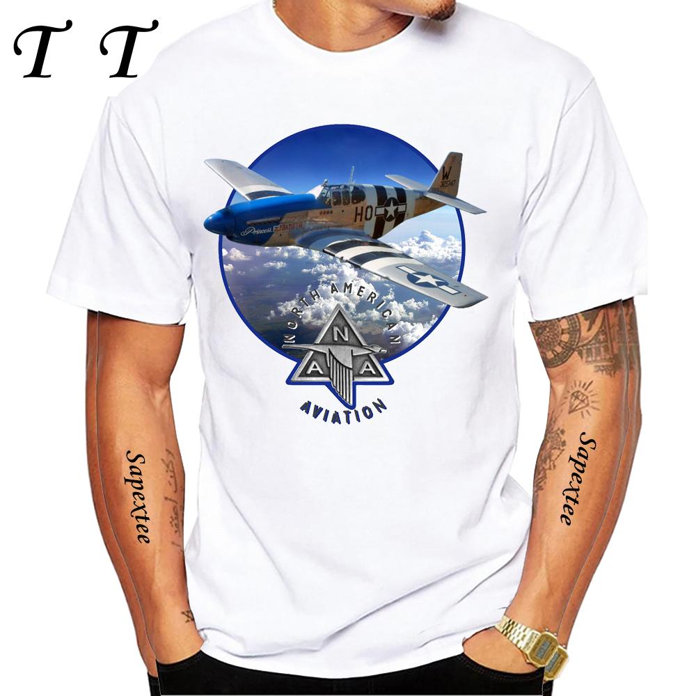 North American P-51 Mustang World War II Fighter Aircraft Print T-Shirt New Men Short Sleeve Vintage Casual Top Hip Hop Boy Tees