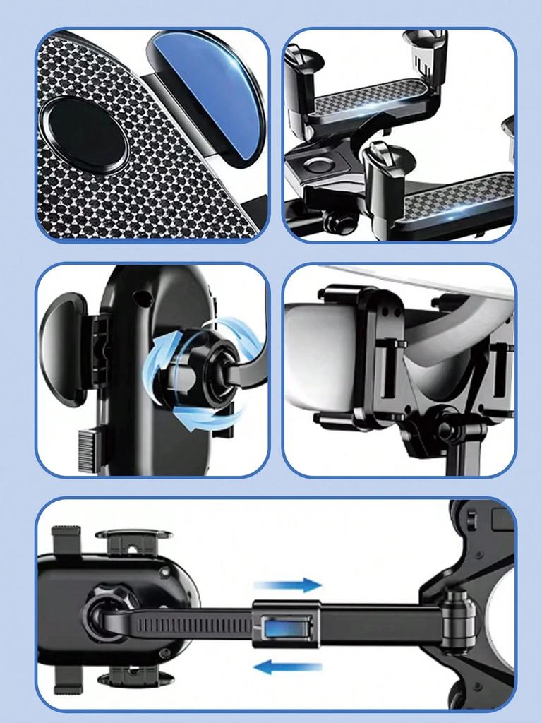 Universal Rearview Mirror Car Phone Holder – 360° Rotating Mount, Non-Blocking View, One-Hand Operation, Adjustable Size