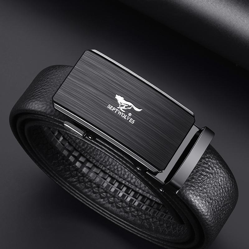 

Ремни для мужского бизнеса Автоматическая пряжка Ремень из воловьей кожи первого слоя Подарочный ремень 130cm