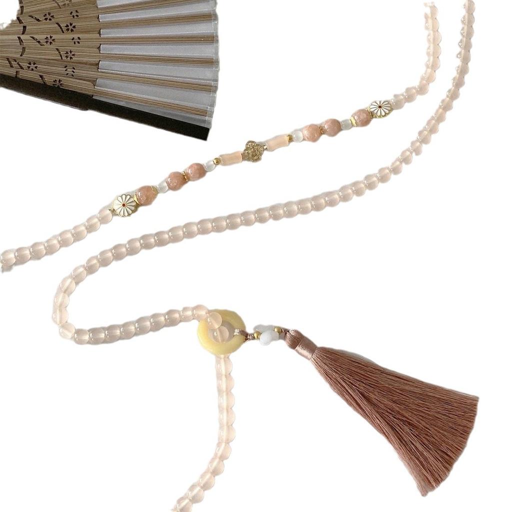 National Style Meat Lotus Root Pink Beaded Fringed Necklace New Chinese High-end Long Messenger Chain Sweater Chain with Accessories