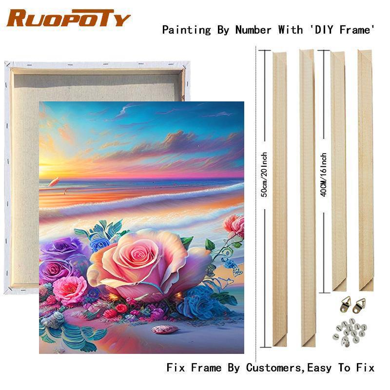 Frame Painting By Numbers For Adults Handiwork Rose Beach Landscape Markers By Numbers Decorative Painting For Home Decors 40x50