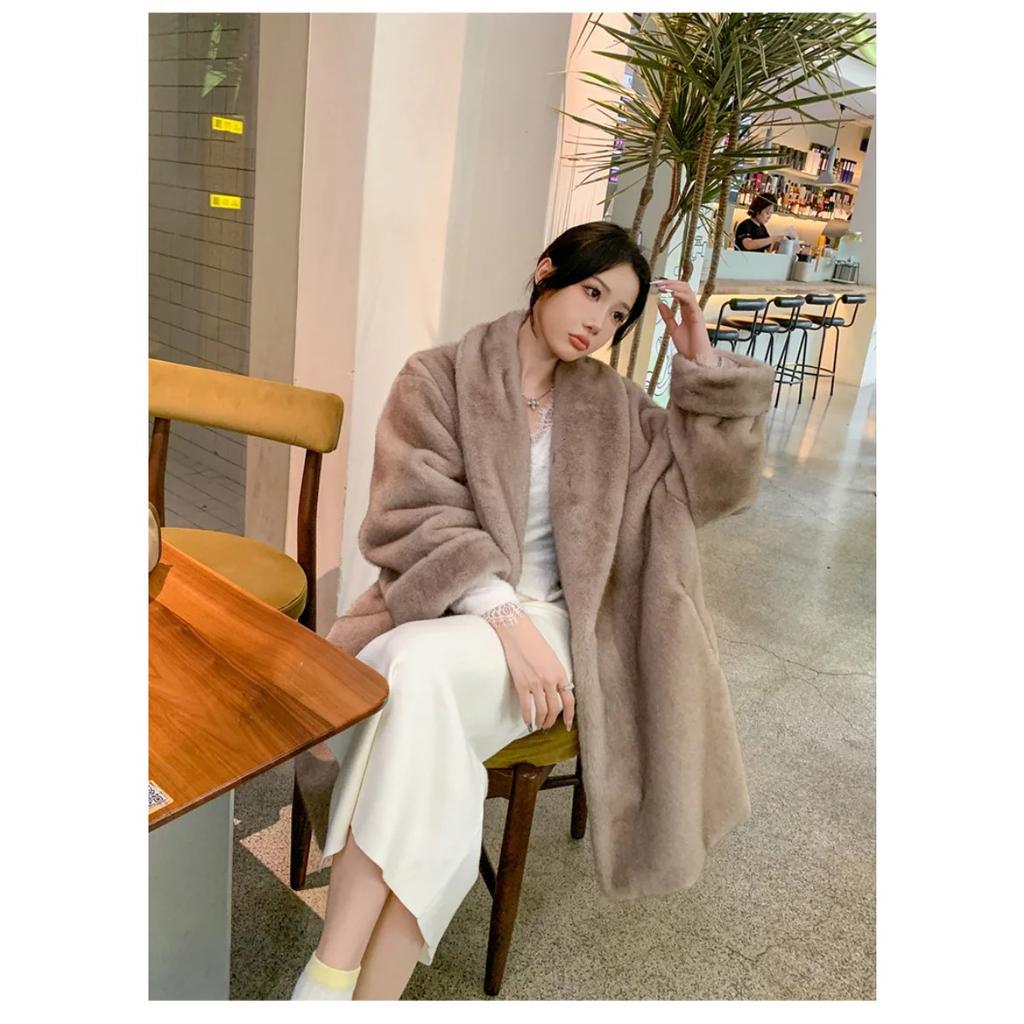 VAYLA Winter Neu Damen Jacke mit lockigen Ärmeln und Pelzmodischer Schalkragen Dicke Langarmjacke