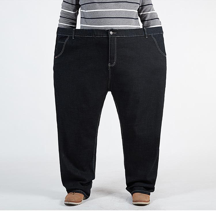 Plus Size Men's Straight-Leg High-Waisted Denim Trousers with High Elasticity