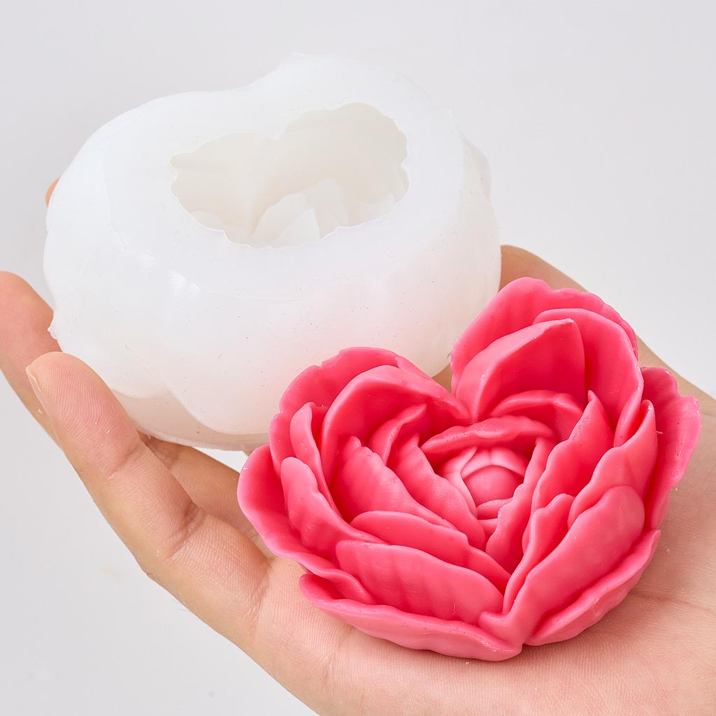 3D Kärleksformad Blomma Ljus Silikonform DIY Hjärta Ros Aromaljus Tvålformar Gips Harts Choklad Bakning Tillverkning Heminredning
