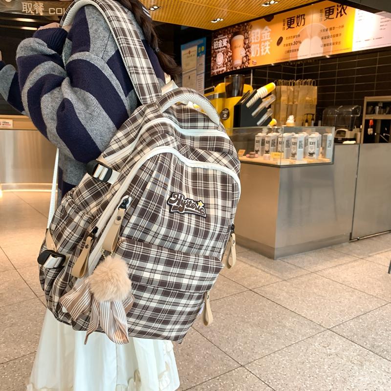 

Школьный рюкзак для школьников, женский рюкзак большой емкости, клетчатый рюкзак