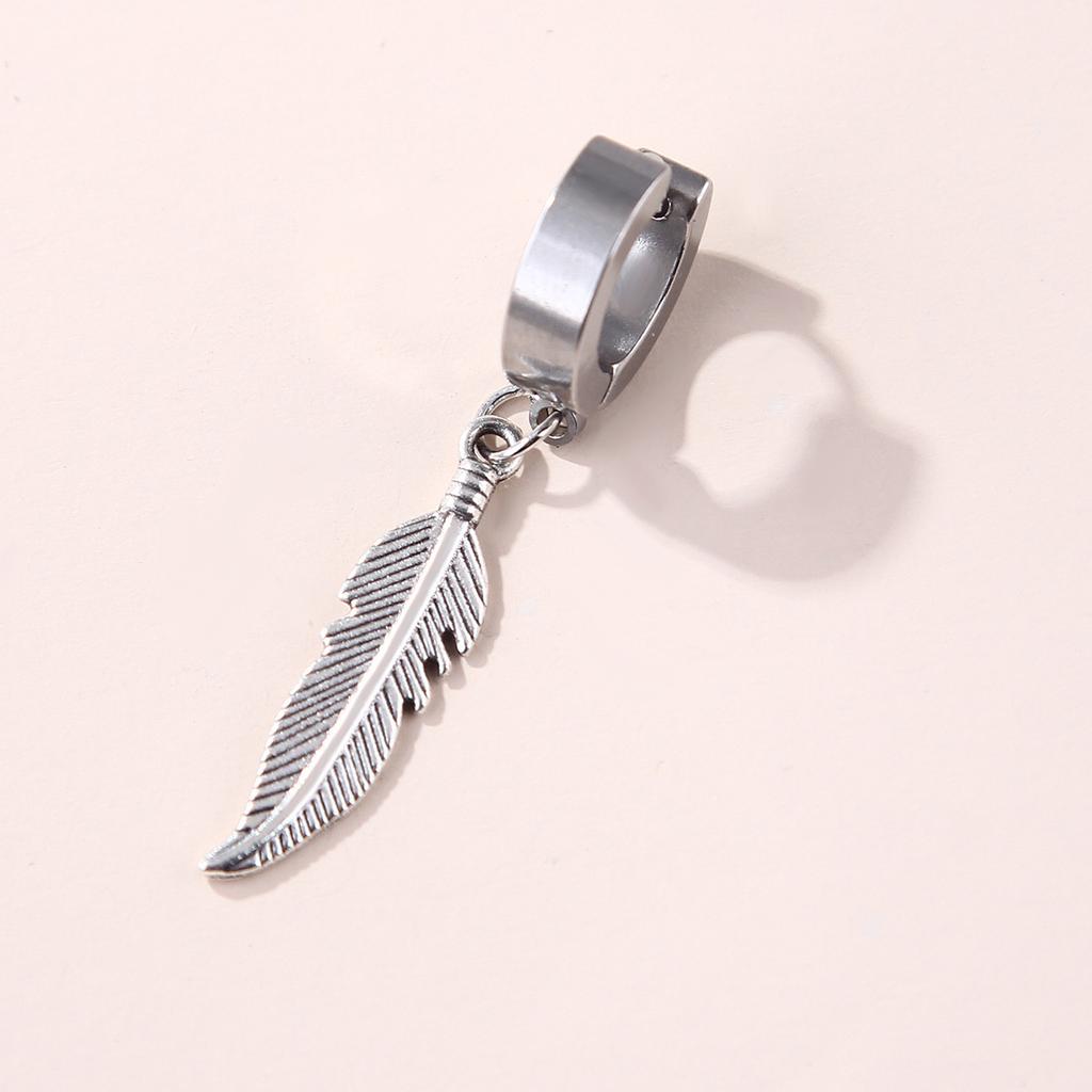 Simple Stainless Steel Hip-Hop Punk Lightning Feather Pendant Earrings Cross Earrings Men and Women Titanium Steel Earrings Ambience Back To School