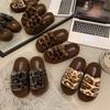 Leopard Print Fluffy Shoes Women's New Autumn and Winter Outer Wear Thick-soled Warm Plush Cotton Slippers Indoor Home