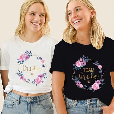Bridal Wedding T-shirt Women Future Team Bride Blouses Fashion Flower Wreath Tops Single Farewell Bachelorette Hen Party Tees