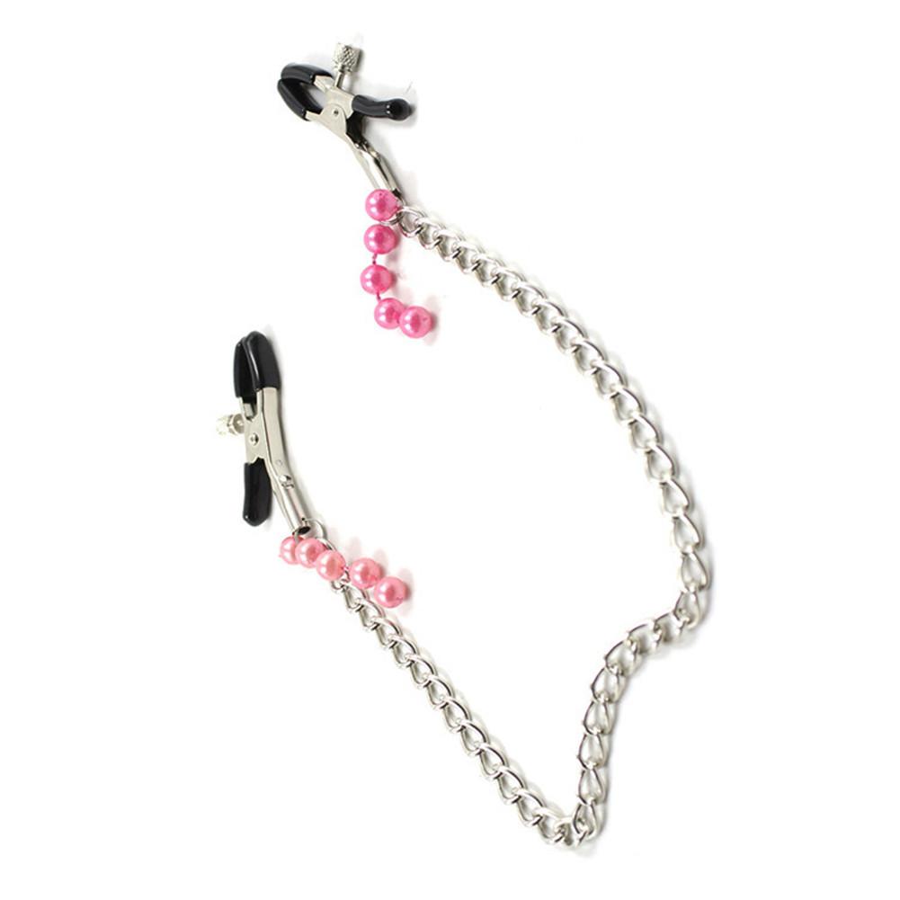 1 Pair Adjustable Nipple Clamps with Long Metal Chain and Colorful Beads Women Fetish Flirt Bondage Sex Toys