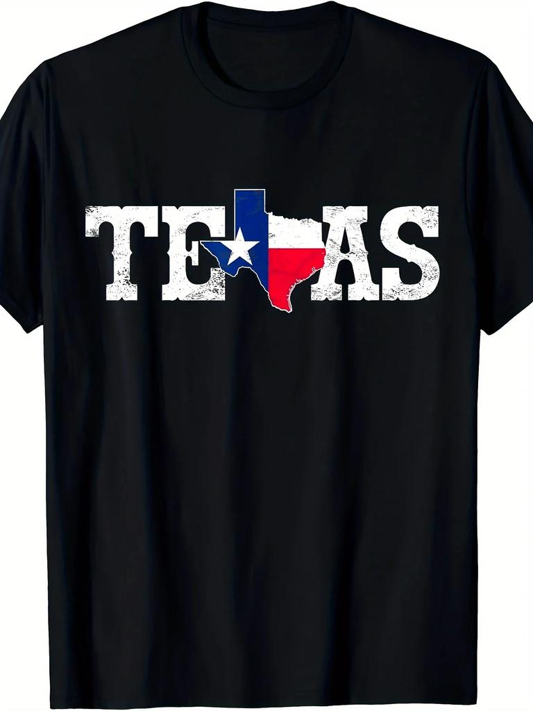 Unisexs 100 Cotton Texas Flag Tshirt With State Flag Letter T For Texan Casual Short Sleeve Round Neck Tee Machine Was Black