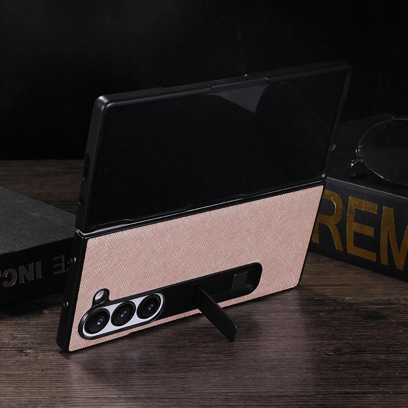 Pro Samsung Galaxy Z Fold 6 Pouzdro Luxusní PU Kůže + TPU Křížový Vzor Stojánek Zadní Skládací Kryt pro Z Fold 6