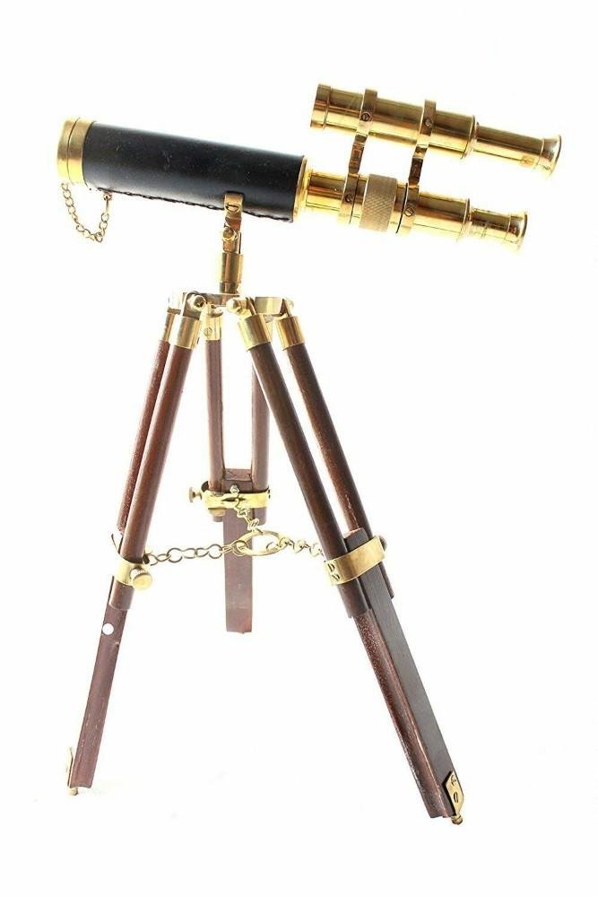 Messing Teleskop mit Holzstativständer Maritim Nautisch Vintage Schreibtischdeko