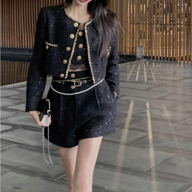 Fragrant Style Suit for Women, New Autumn and Winter Hair Accessories, Ladylike Temperament Short Coat, Camisole, Wide-leg Shorts, Three-piece Set