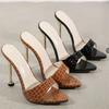 Fashion Glamorous Crocodile Texture High Heel Sandals - Chic Slip-On Stilettos with Pointy Peep Toe for Fashion-Forward Parties Banquets