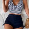 Enges Trägertop mit Kreuzrücken Sexy High-Waist Badeshorts mit Kordelzug und Boyleg-Schnitt Zweiteiliger Badeanzug für Damen