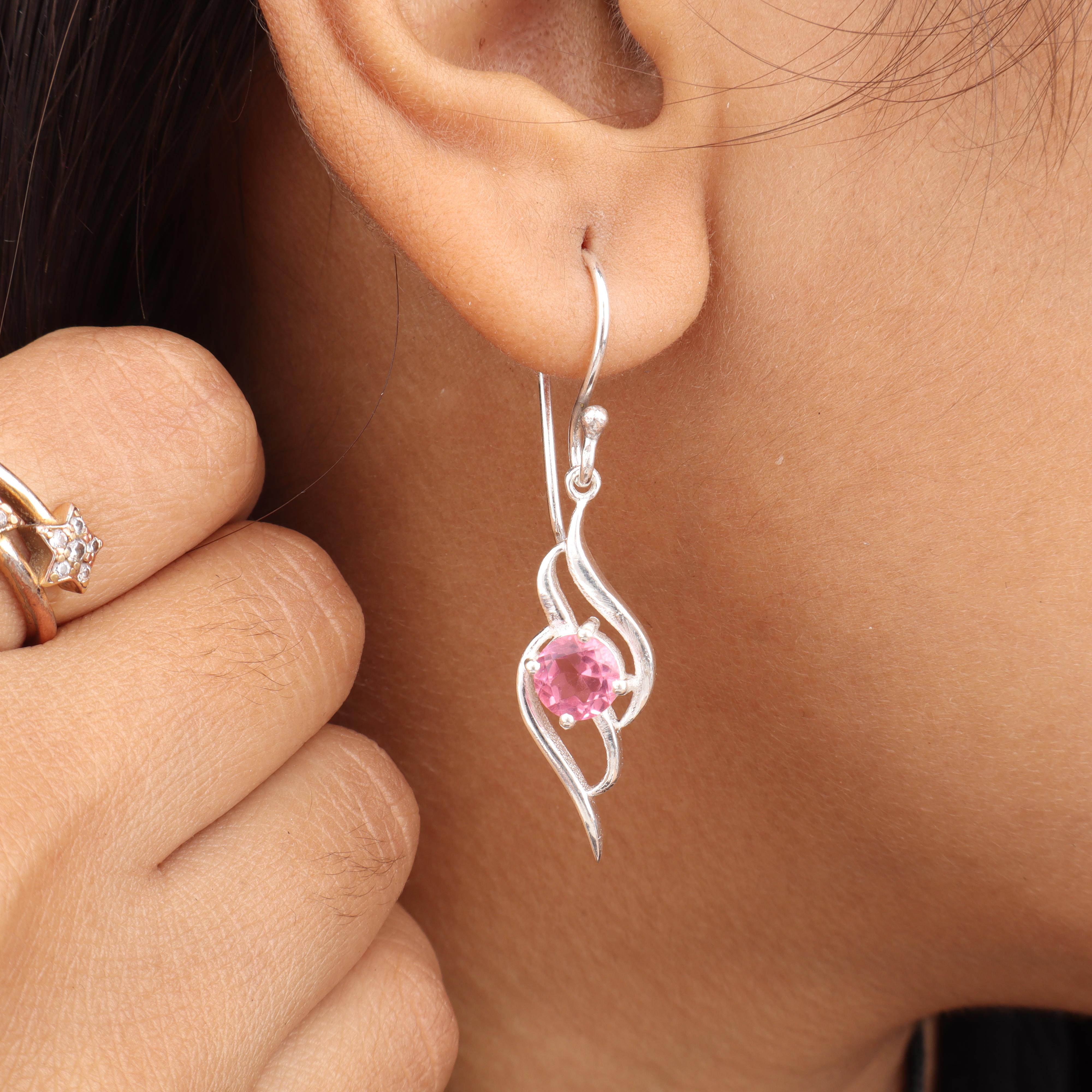 

Камінь Рожевий Турмалін Срібло 925 Жіночі Прикраси Гарні Сережки 1.7 На Подарунок до Дня Святого Валентина CE-22-7