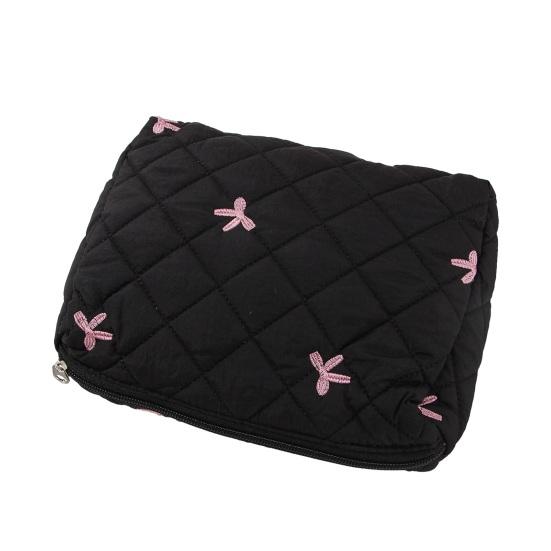 Yousheng Quilted Cosmetic Case Soft Makeup Pouch with Bow Embroidery Travel Toiletry Organizer for Women Girls Makeup