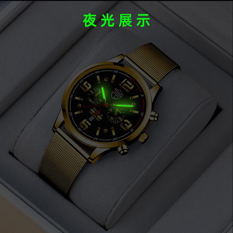 Men'S Watch Stainless Steel Mesh Strap Handsome Calendar Luminous Quartz Watch