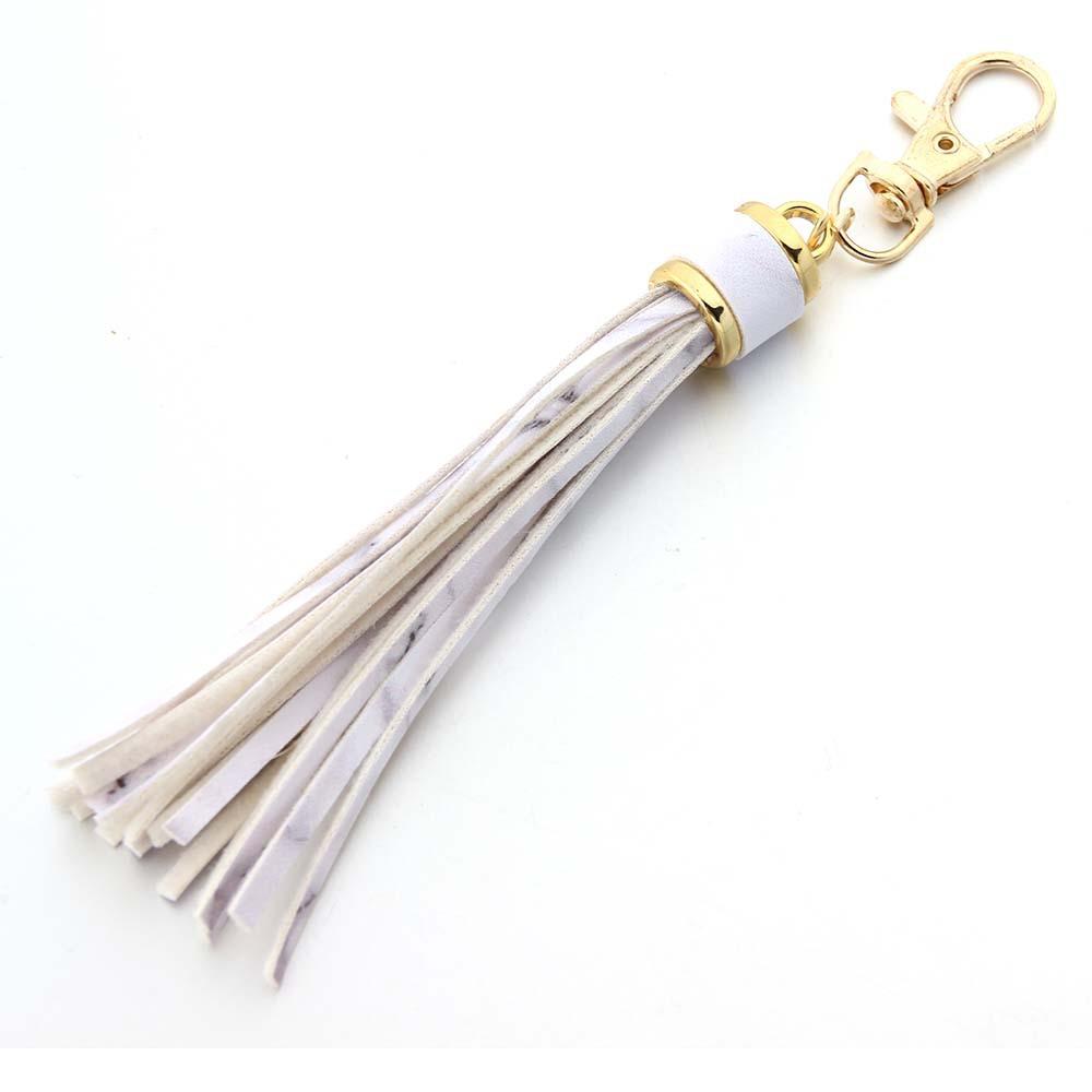 Fashion Gold Colour Alloy Lobster Clapes Leather Tassel Pendant Keychain for Women's Bag Accessories