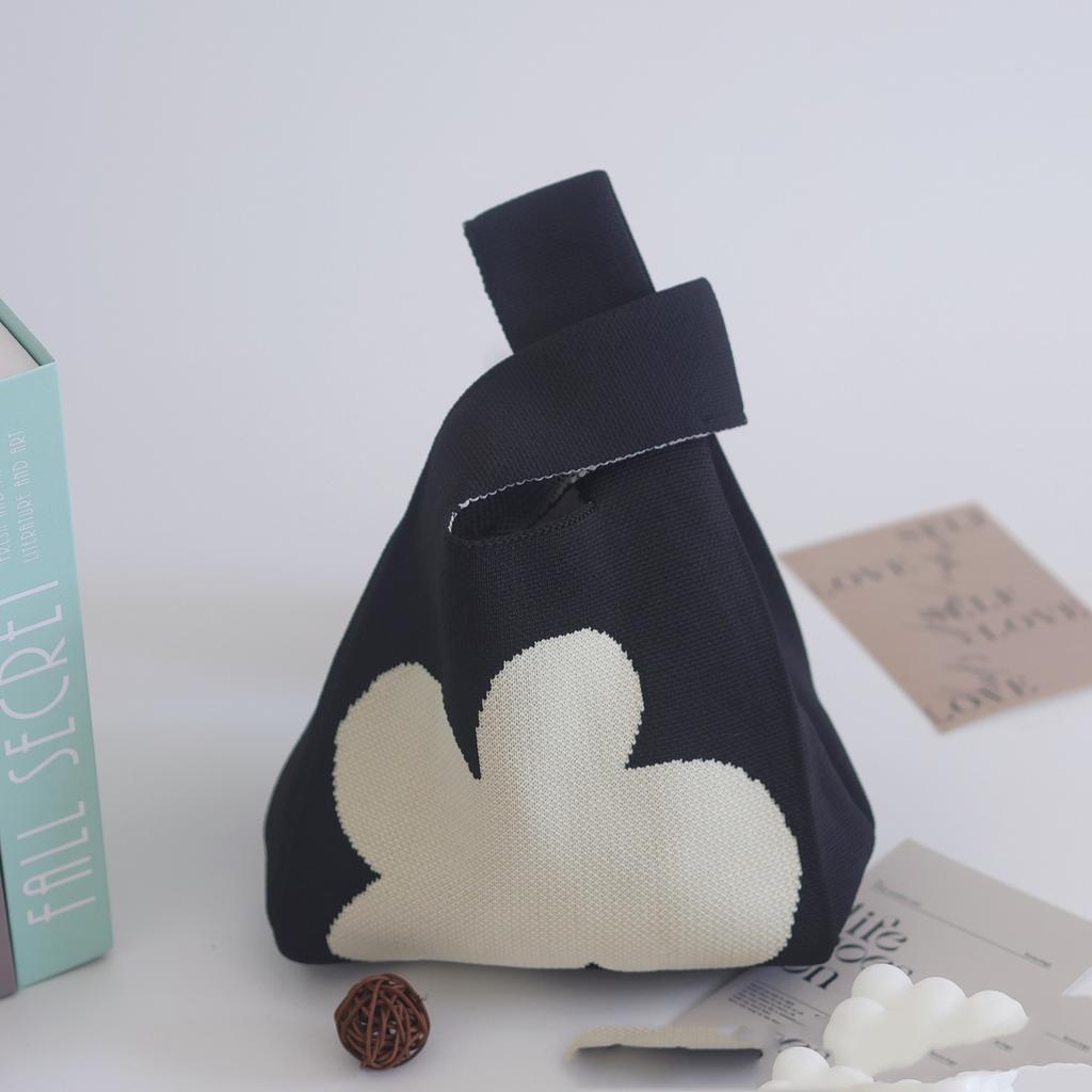 Women's Knot Wrist Bag Handmade Knitted Bag Portable Mini Striped Tote Bucket Phone Bags Large Capacity Autumn Winter Handbags