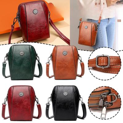 Women's Leather Bag Crossbody Cell Phone Bag Single Shoulder Messenger Purse Large Capacity Casual Crossbody Small Bag