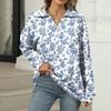 Women's Summer Fashion Casual  Printed V-Neck Long Sleeve Shirt Top