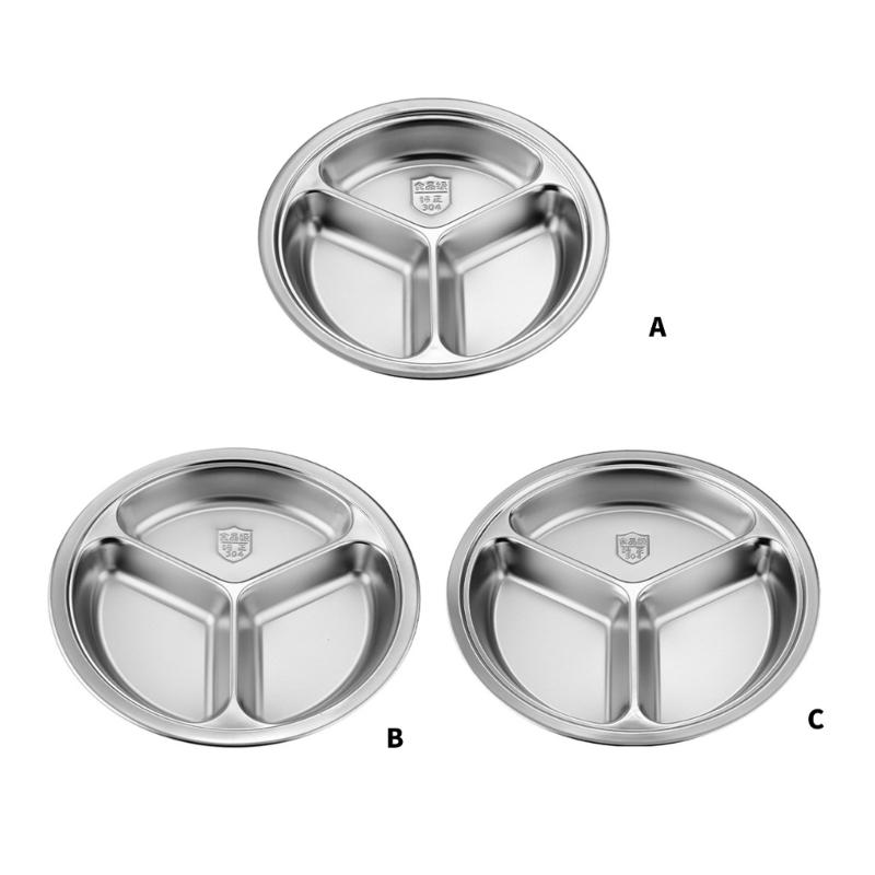 3 Compartment Stainless Steel Round Plate For Food Separation Space Saving Serving Dish Kitchen Dining Accessories