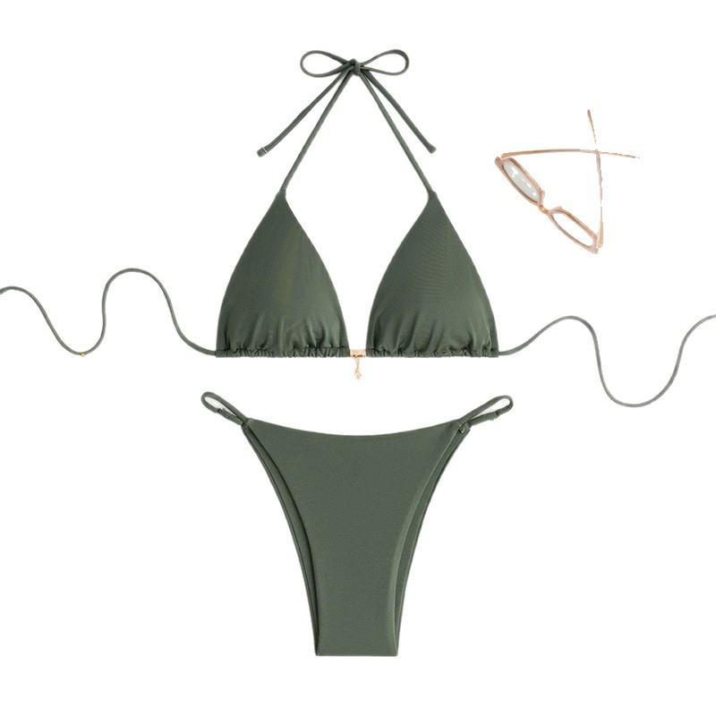 2026 European Sexy Backless Solid Color Bikini for Women - Holiday Swimwear