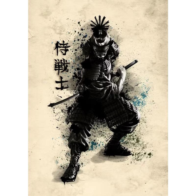 Japanisches Samurai Leinwandgemälde Wandkunst Charakter Poster und Drucke Heimdekorationsbild für Wohnzimmer Schlafzimmer Ästhetisch