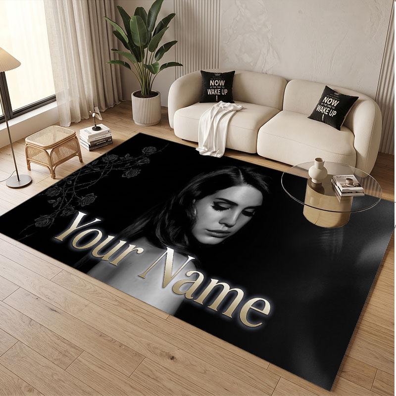 Custom Name Crystal Velvet Rug,Lana Del Rey Comfortable Anti Slip Floor Mat For Room Decoration