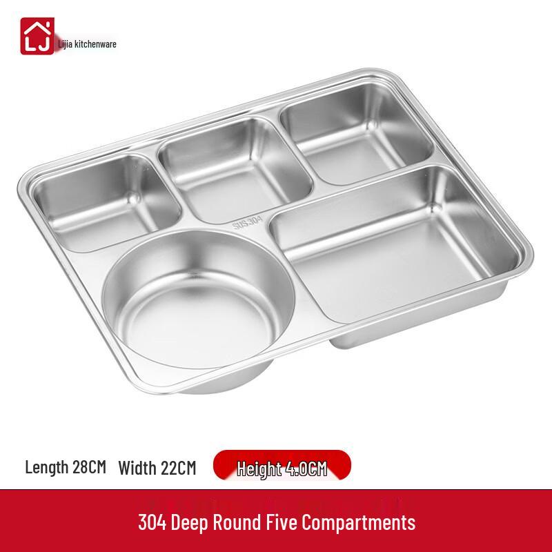 Stainless Steel 5-Compartment Deep Meal Tray