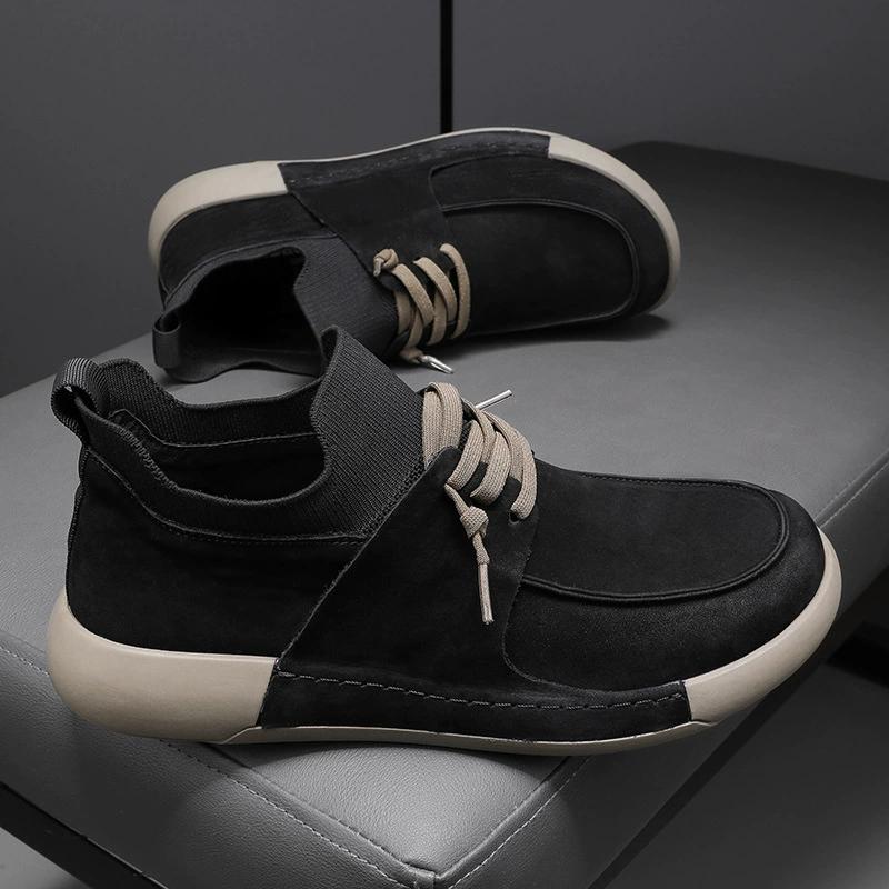 Brand Black Men's Shoes Fashion Suede Casual Flats Non Slip Oxford Shoes for Men Lace Up Vulcanized Shoes Quality Men'sneakers