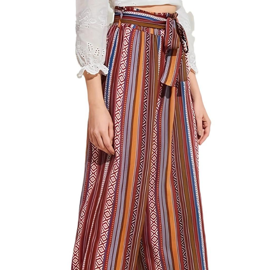 Women's ethnic style casual striped wide-leg pants