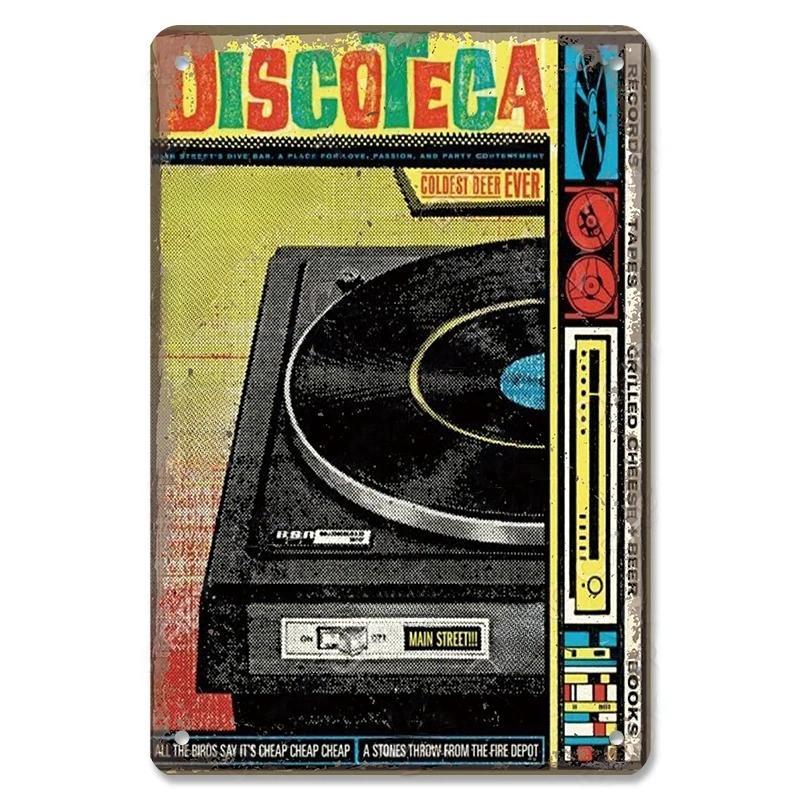Vintage Kovové Plechové Značky Retro Hudební Plakáty Vinylová Deska Gramofon Kovová Plaketa Nástěnná Dekorace pro Kavárnu Bar Klub
