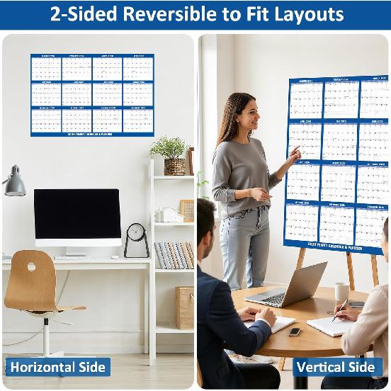 32"x48" 2026 Wall Calendar, AWANKOU Wet & Dry Erasable 1 Page Poster Calendar - Large Laminated 12 Month Annual Yearly Calendar for