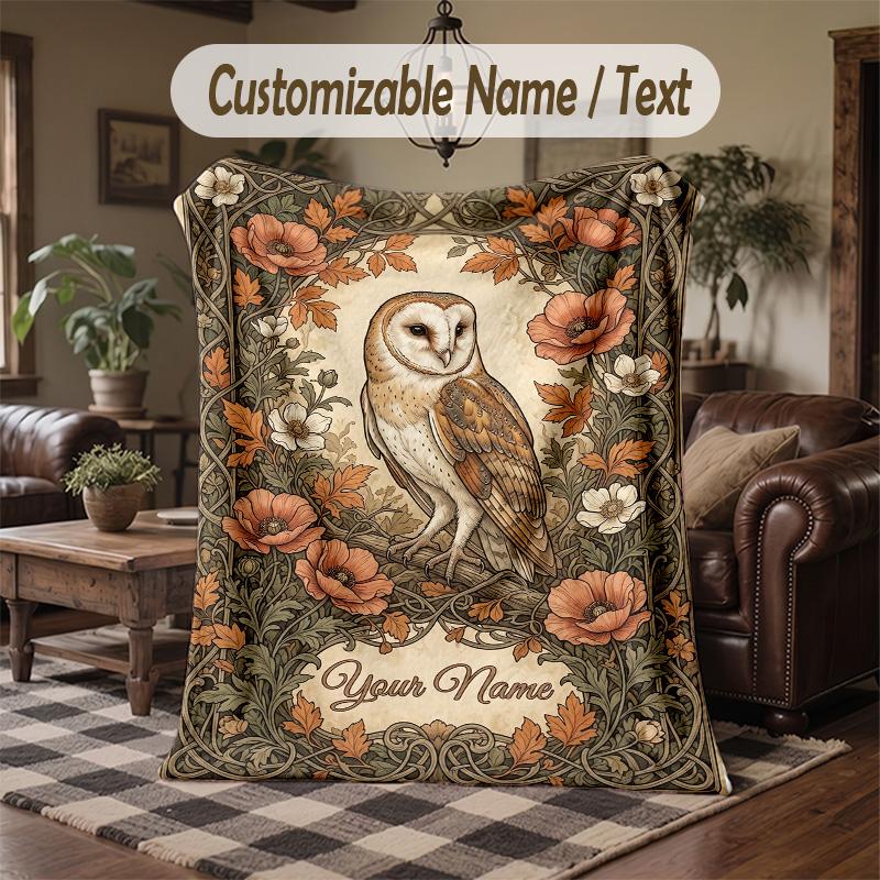 Autumnal Leaves Artwork Theme Throw Blanket Custom Name Text Personalized Blanket Soft Cozy Blanket for Home Sofa Bed