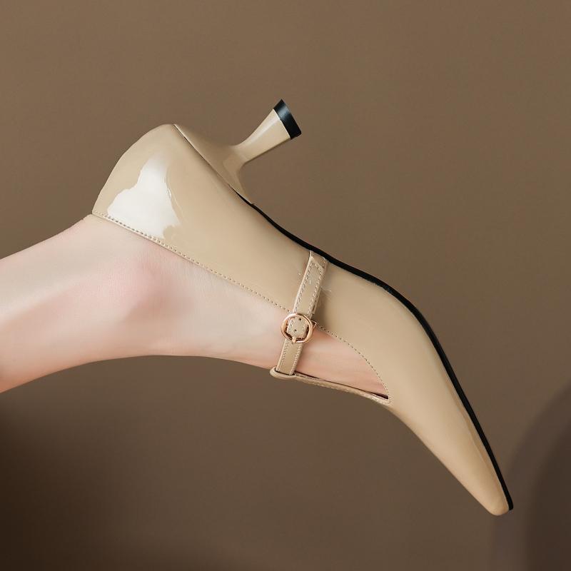 Fashion Genuine Leather Medium Heels Pumps Shoes Woman Black Nude Red Short Heeled Party Office Wedding Shoes Dress Pumps Large Size 45