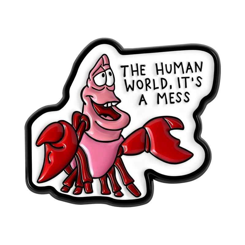 

Red Crab Enamel Pins Cartoon Movie Character Human World It s A Mess Brooch Lapel Badges Cute Animal Jewelry Gift for Friends