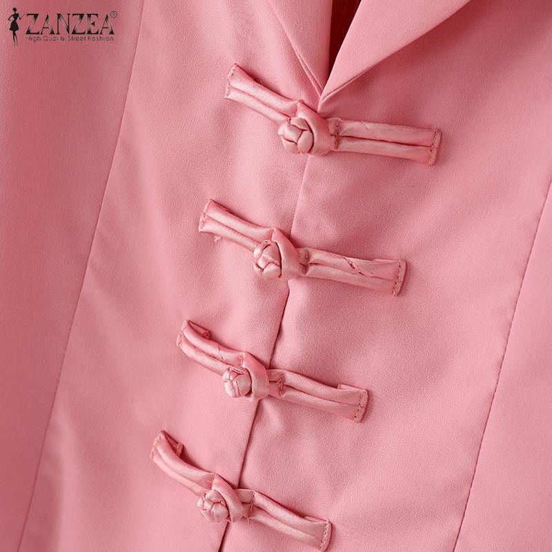 ZANZEA Damska elegancka bluzka z długim rękawem, z kołnierzykiem i jednolitym kolorem