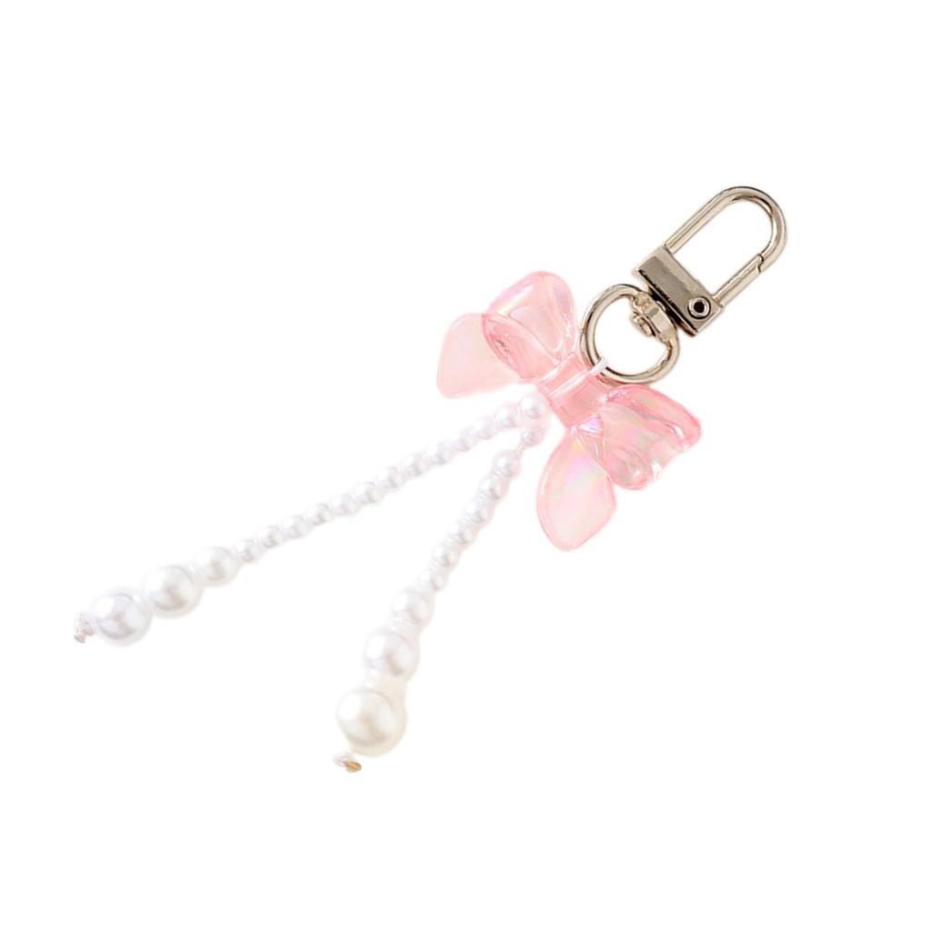 Bowknot Shaped Keychain Pendant Pearls Beaded Butterfly Knot Key Chain Fashionable Bow Ornament for Phones and Bag