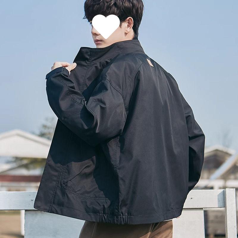 

Куртка мужская весенне-осенняя модная одежда мужская корейский стиль с лацканами однотонная утягивающая повседневная молодежная куртка M