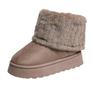 New thick-soled round head flip hairy short snow boots muffin bottom warm piled thickened cotton boots
