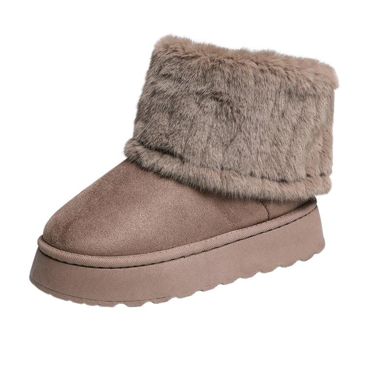 New thick-soled round head flip hairy short snow boots muffin bottom warm piled thickened cotton boots