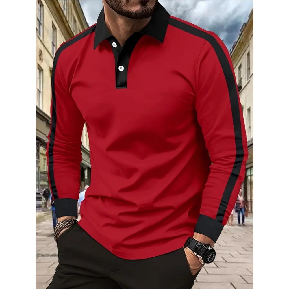 Fashion Men's Long Sleeve Polo Shirt Home Casual Comfortable Long Sleeve Button Down Top