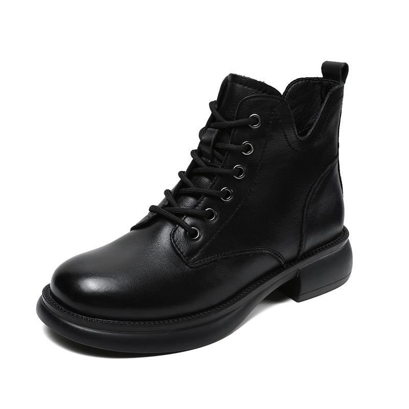 First Layer Cowhide Martin Boots Women's 2025 Autumn and Winter New Velvet Leather Retro V-mouth Short Women's Boots